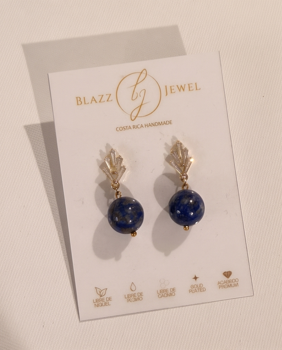 Aretes de Lapislázuli Liso con Base de Espiga con Zirconias