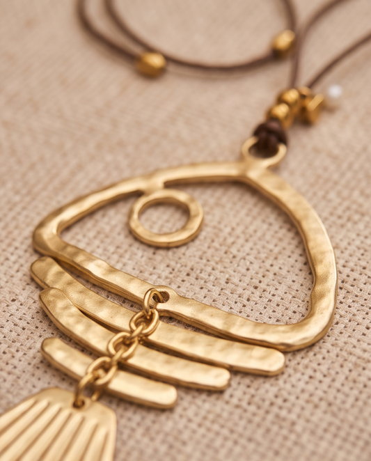 Collar Boho Dije Esqueleto Pez Oro Mate