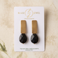 Aretes Ónix gota facetada & base rectangular dorada