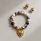 Pulsera de Jaspe Pastel 10 mm con Dije de Corazón Dorado