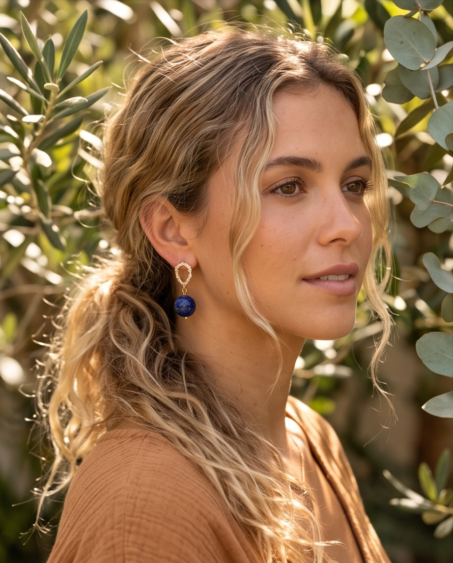 Aretes de Lapislázuli con Base de Gota con Zirconias