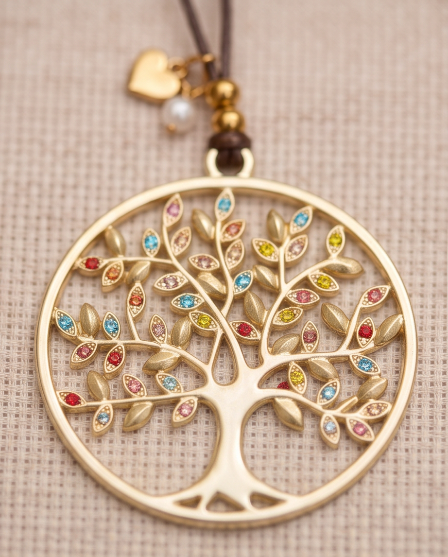 Collar Boho Dije Árbol de la Vida y Zirconias