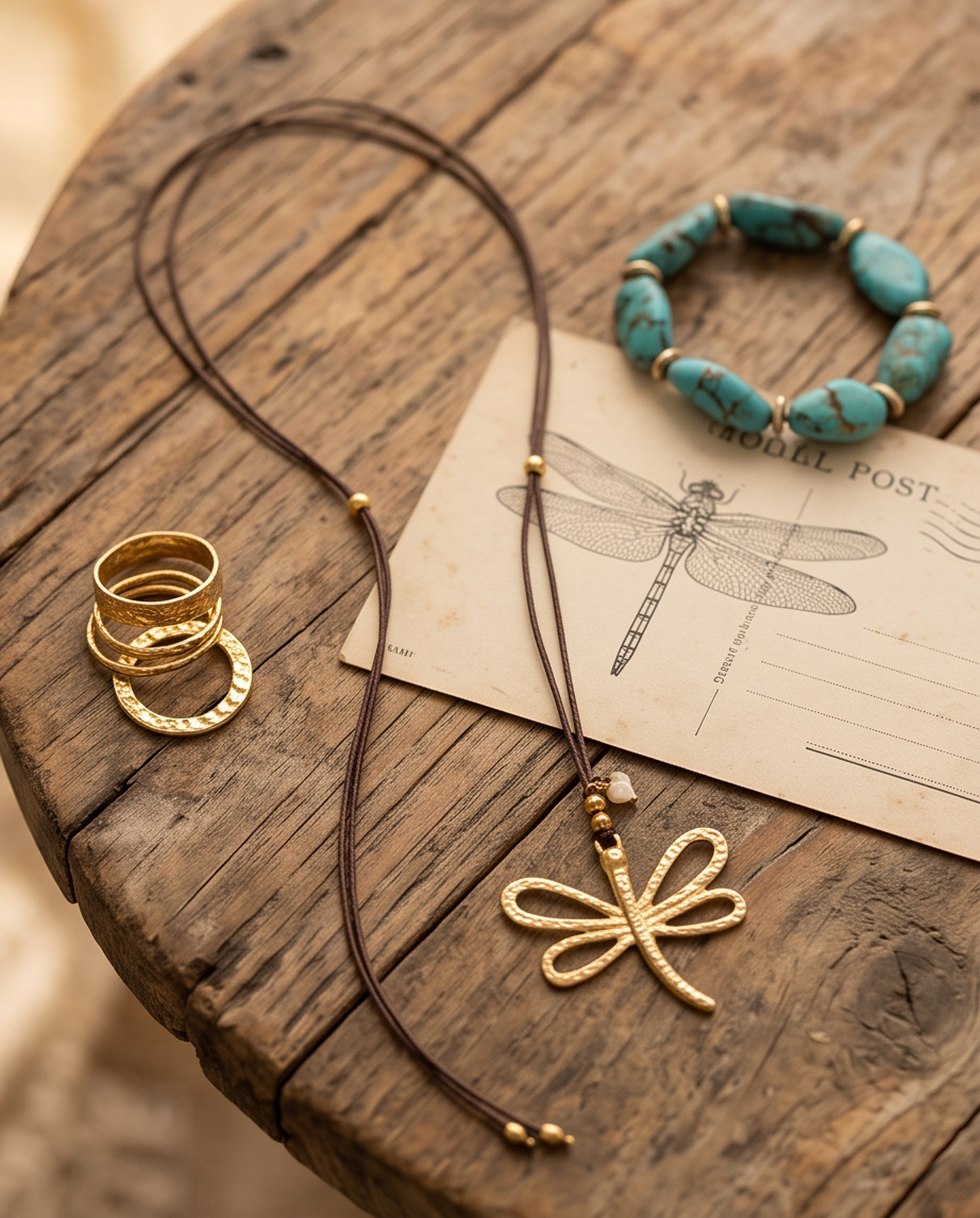 Collar Boho Dije Libélula Martillada