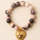Pulsera de Jaspe Pastel 10 mm con Dije de Corazón Dorado