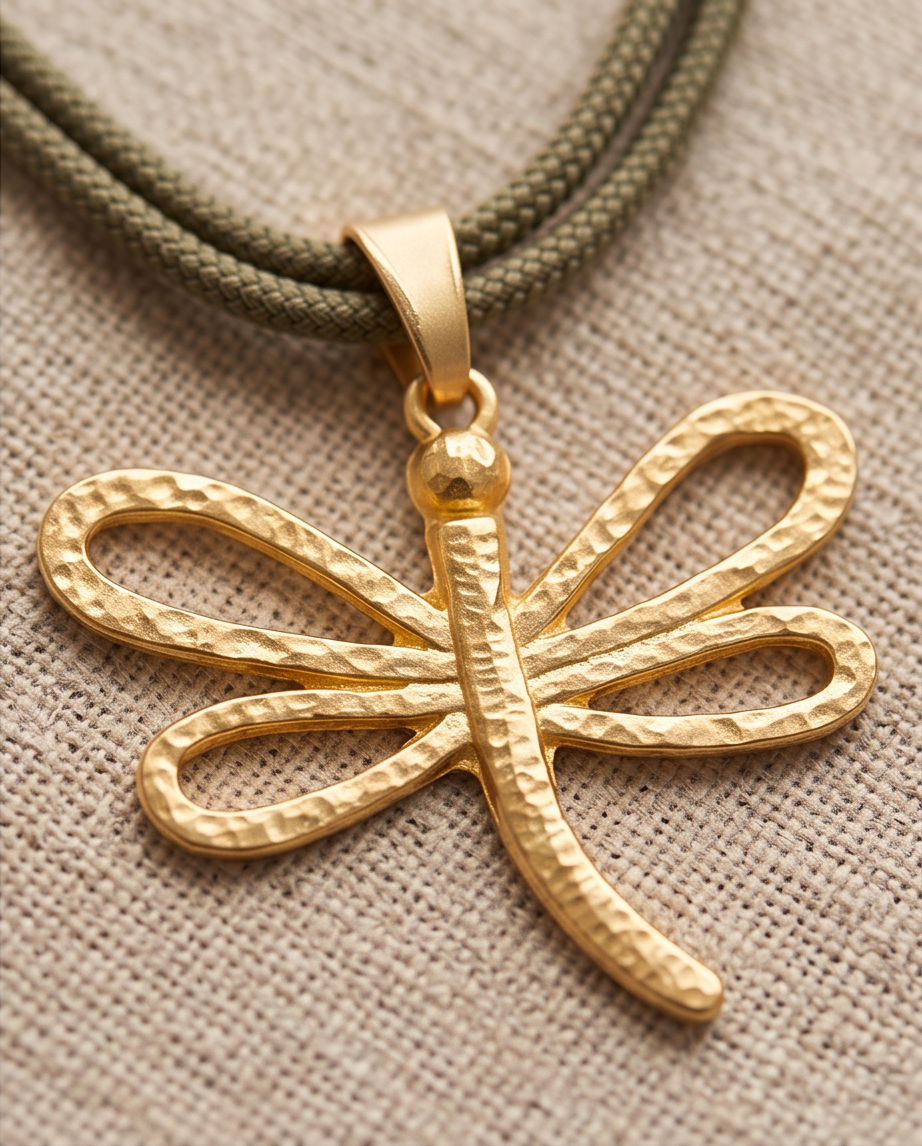 Collar Nerea de Cordón Náutico Verde con Dije de Esqueleto de Pez en Oro Mate