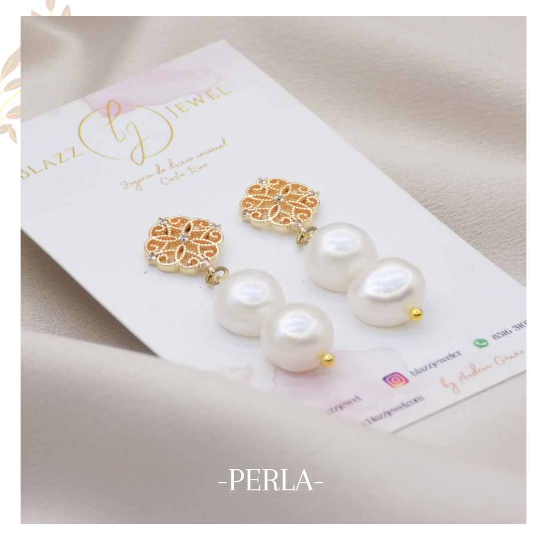 Perla doble & base de flor con zirconias