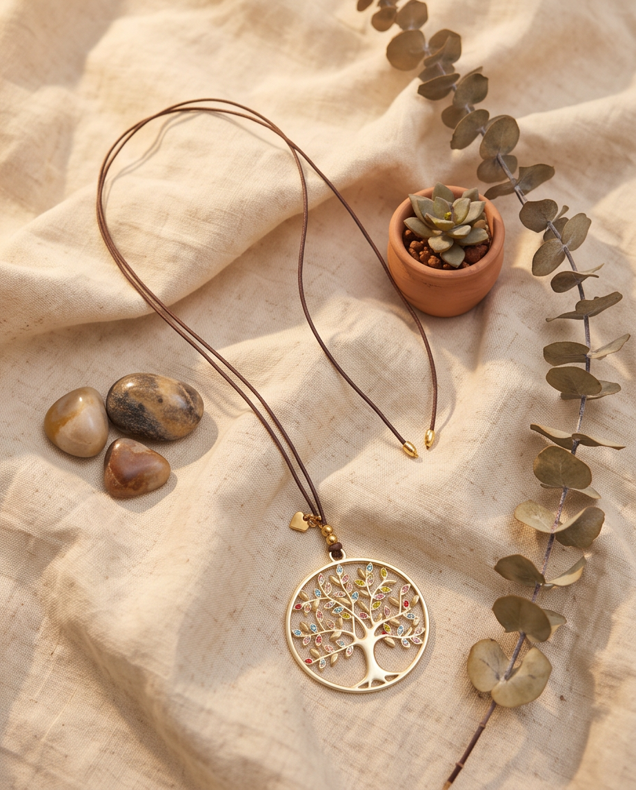 Collar Boho Dije Árbol de la Vida y Zirconias
