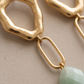 Aretes de Gota de Jade Verde Facetado con Base Hexagonal y Eslabón en Baño de Oro de 24k
