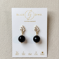 Aretes de Ónix Negro Facetado con Base de Espiga con Zirconias