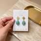 Aretes de Gota de Amazonita Facetada con Base Redonda Labrada y Mini Zirconias
