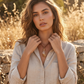 Collar Boho de Cuero Gamuzado Ajustable con Dije de Citrino