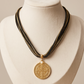 Collar Roma Negro de Algodón con Medalla de San Benito y Perla Natural