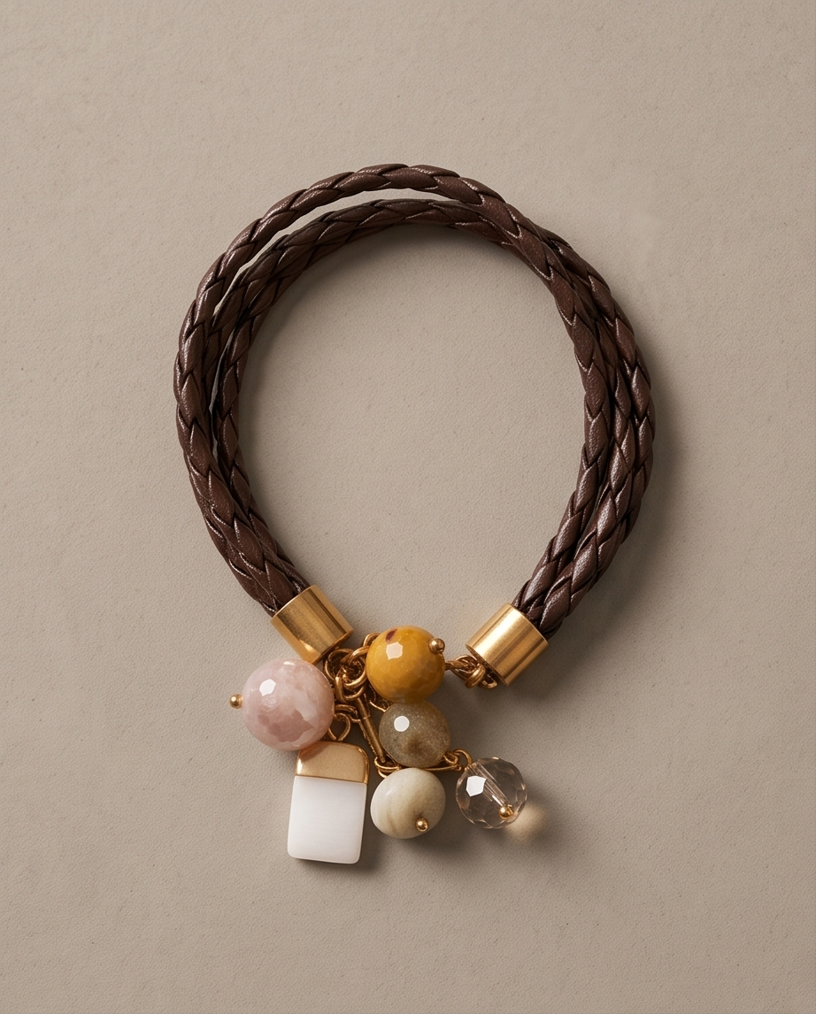 Pulsera de Cuero Trenzado Mix & Match con Charms de Piedras Naturales