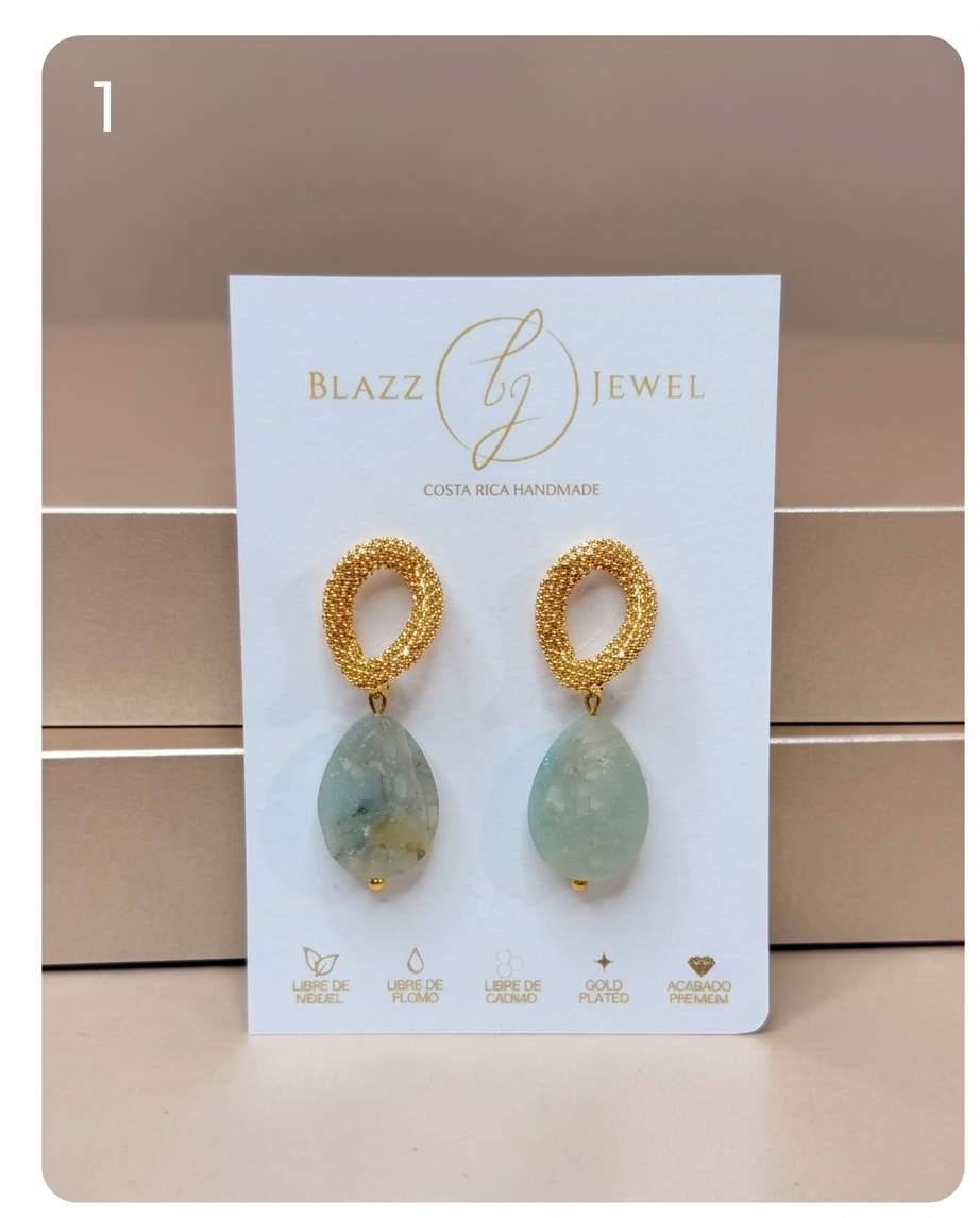 Aretes Aire de Gota de Amazonita Facetada con Base Ovalada