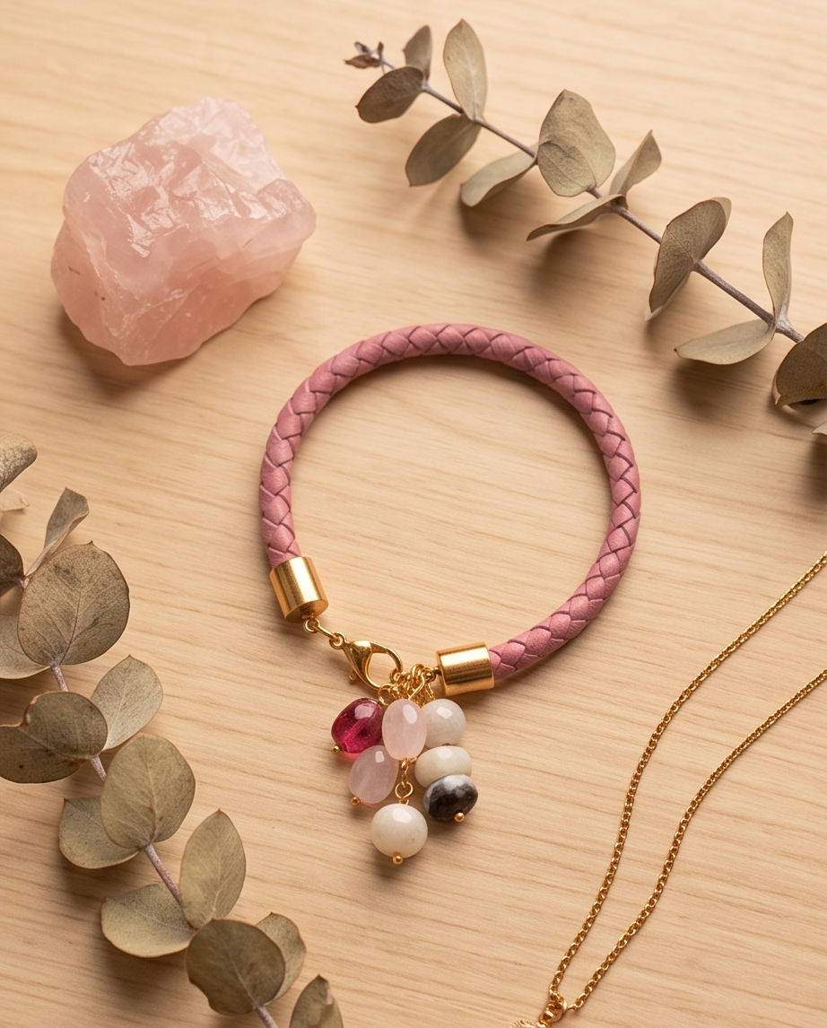 Pulsera Bangle Trenzada de Cuero Natural con Charms Mix & Match