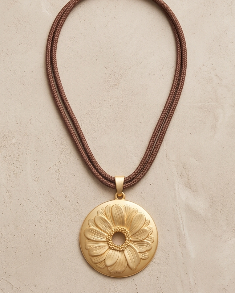 Collar Narea de Cordón Náutico Café con Dije de Flor