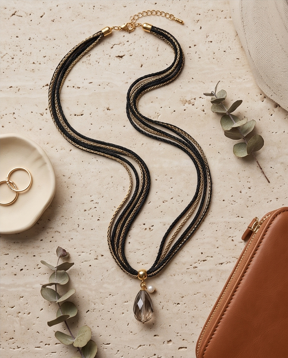 Collar de Cordón Roma con Dije de Cristal en Forma de Gota