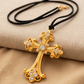 Collar Boho de Cuero Gamuzado Negro con Cruz de Zirconias