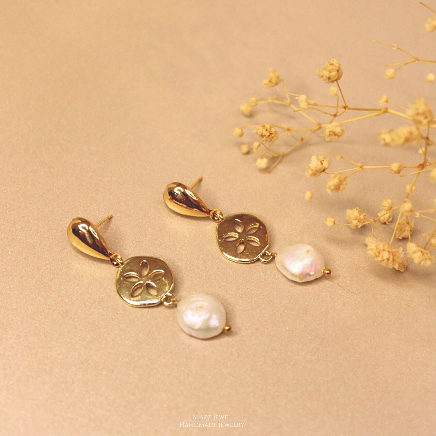 Perla Blanca+enlace de estrella de mar + base de gota