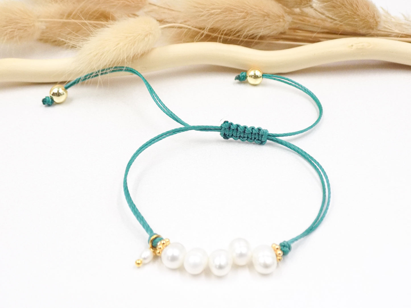 Pulsera ajustable con enlace de perla