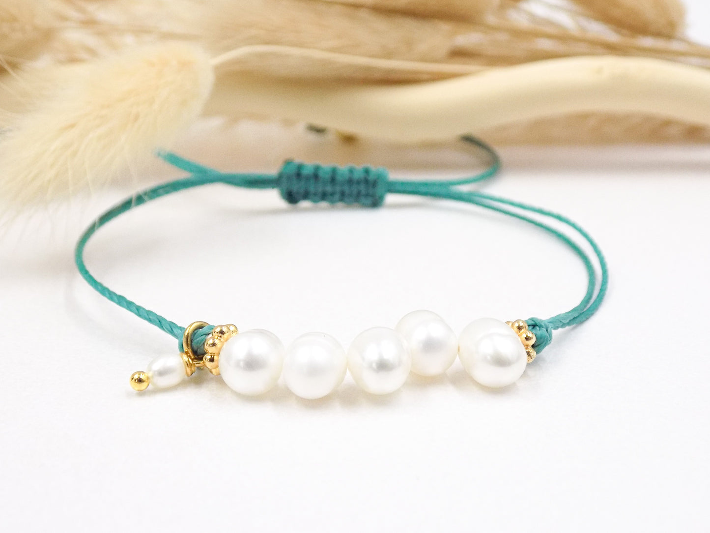 Pulsera ajustable con enlace de perla