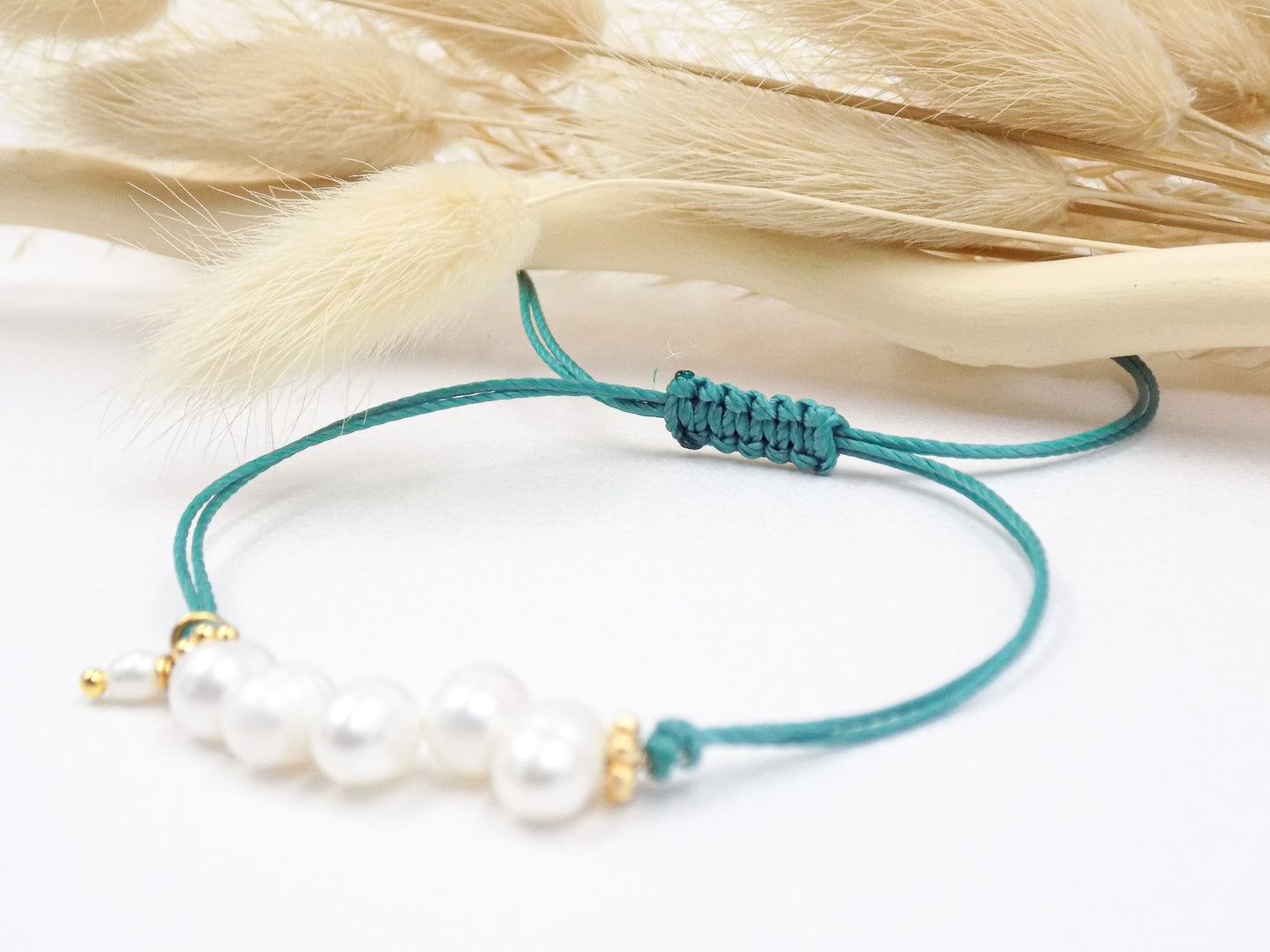 Pulsera ajustable con enlace de perla